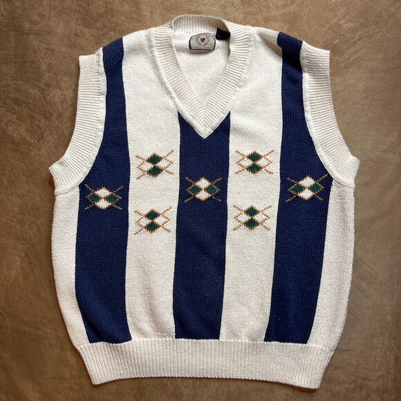 Halifax Outfitters Vintage Striped Sweater Vest Sleeveless V Neck Diamond Retro - Picture 1 of 8